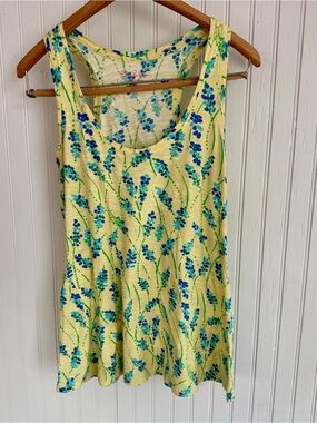 Lilly Pulitzer Yellow Cotton Tank Top with Blue & Green Floral Print